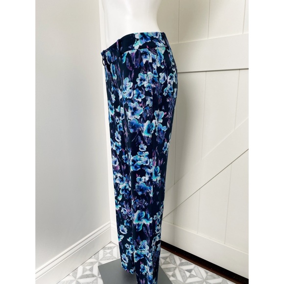 Ann Taylor Blue Floral Career Dress Pants 4 Tall - Picture 2 of 6